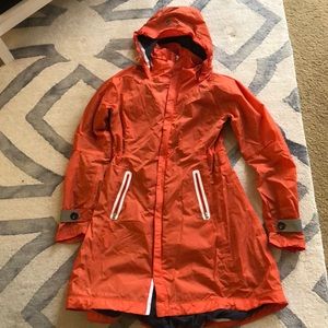 Lululemon orange rain jacket, trench coat like